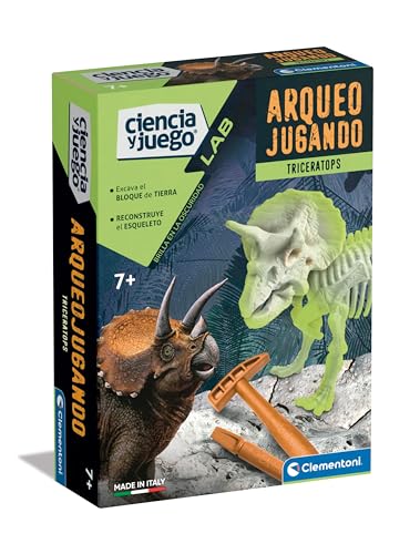 Clementoni 55538 Archaeoplay Triceratops phosphoreszierendes Wissenschaftsspiel, um Ihren eigenen Dinosaurier im Dunkeln zu Bauen und die Wissenschaft der Archäologie zu entdecken, ab 7 Jahren von Clementoni