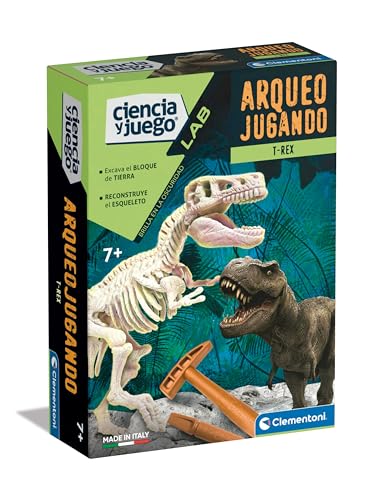 Clementoni 55541 Archäojugando T-Rex phosphoreszierendes Wissenschaftsspiel, zum Zusammenbauen Ihres eigenen phosphoreszierenden Dinosauriers und Entdeckung der Wissenschaft der Archäologie, ab 7 von Clementoni