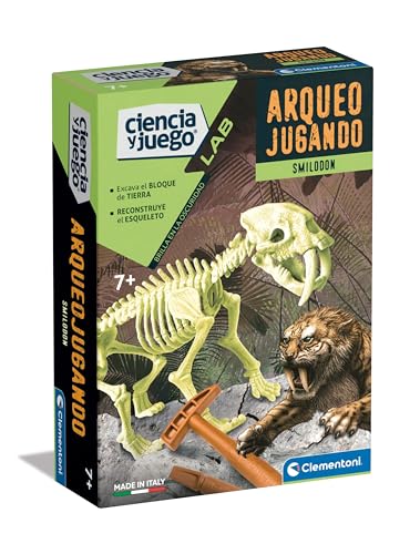 Clementoni 55544 Archäojugando Smilodon phosphoreszierendes Wissenschaftsspiel, zum Zusammenbauen Ihres eigenen phosphoreszierenden Dinosauriers und Entdeckung der Wissenschaft der Archäologie, ab 7 von Clementoni