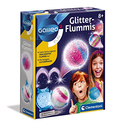 Clementoni Galileo Fun – Glitter Flummis, bunte & glitzernde Gummibälle zum Selbermachen, Experimentierkasten für zu Hause, Spielzeug für Kinder ab 8 Jahren 59032 von Clementoni