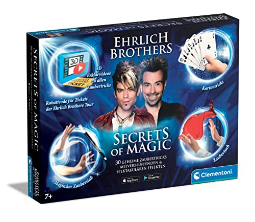 Clementoni 59048 Ehrlich Brothers Secrets of Magic, Zauberkasten für Kinder ab 7 Jahren, magisches Equipment für 30 verblüffende Zaubertricks, inkl. 3D Erklärvideos von Clementoni