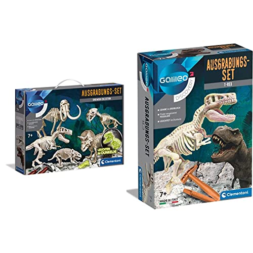 Clementoni 59258 Galileo Discovery – Ausgrabungs-Set Dino Mega-Collection, ab 7 Jahren & Galileo Discovery – Ausgrabungs-Set T-Rex, Ausgraben von Dinosaurier-Fossilien mit Hammer & Meißel, ab 7 Jahren von Clementoni