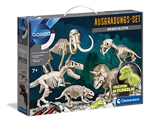 Clementoni 59258 Galileo Discovery – Ausgrabungs-Set Dino Mega-Collection, spannendes Spielzeug für Kinder, Ausgraben von urzeitlichen Fossilien, für kleine Forscher ab 7 Jahren, ‎6.7 x 42 x 29 cm von Clementoni