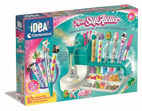 Idea Clementoni Mein Stift-Atelier mit über 50 Accessoires - Kreativspielzeug, Stift Bastelset, Personalisierter Stift, Geschenk-Set für Kinder ab 6 Jahren, 59415 von Clementoni