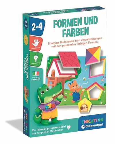 Clementoni Education Formen und Farben - Lernspiel für Kinder ab 2 Jahren - Legespiel mit 8 Bildszenen zum Vervollständigen von Clementoni