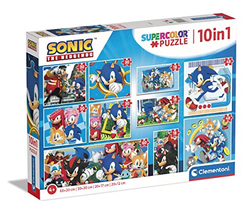 Clementoni 80508 Sonic Supercolor Sonic-10 in 1 (3 18, 30, 2 48 Und 1 Puzzle Mit 60 Teilen), Kinderpuzzle Ab 4 Jahren, Made In Italy, Mehrfarbig Amazon Exclusive von Clementoni