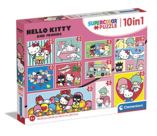 Clementoni 80509 Hello Kitty Supercolor Kitty-10 in 1 (3 18, 30, 2 48 Und 1 Puzzle Mit 60 Teilen), Kinderpuzzle Ab 4 Jahren, Made In Italy, Mehrfarbig Amazon Exclusive von Clementoni