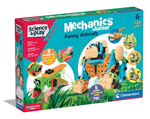 Clementoni 97860 Science & Play Build – Mechanics Junior Lustige Tiere, Bausatz für 8 Tiermodelle, motorbetriebenes Konstruktionsspielzeug für Kinder ab 6 Jahren Amazon Exclusive von Clementoni