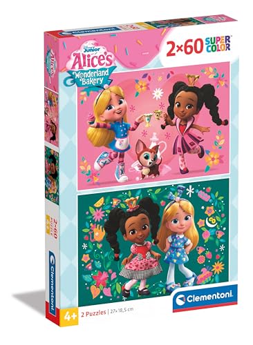 Clementoni 24814 Alice's Wonderland Bakery Disney Alice 2 x 60 Teile, Puzzle für Kinder, Hergestellt in Italien-24814, Multicolor von Clementoni