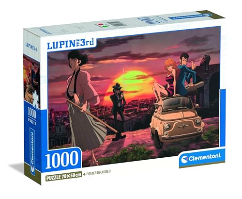 Clementoni Anime Puzzle 1000 Teile für Erwachsene und Jungen, Illustration Lupin 3 mit Poster, Sonderserie, Geschenkidee für Herren, hergestellt in Italien, 50 x 70 cm, 37054 von Clementoni