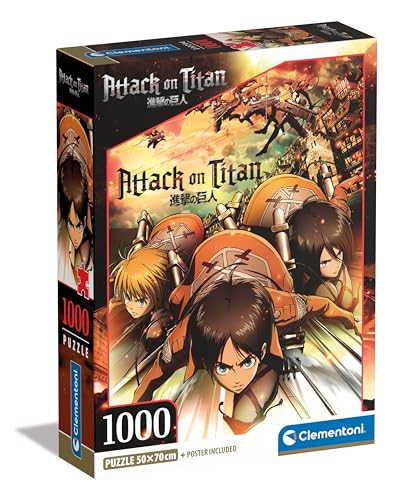 Clementoni Attack On Titans – 1000 Teile, Poster inklusive, Anime-Puzzle, Manga, Spaß für Erwachsene, Made in Italy, 39923, Mehrfarbig von Clementoni