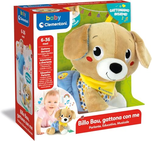 Clementoni Baby Hund Katze mit Mir - interaktives italienisches sprechendes Plüschtier, Lieder und Kinderreime, Kinderspiel 6 Monate zum Krabbeln, erste Schritte, musikalisches Aktivitätszentrum, von Clementoni