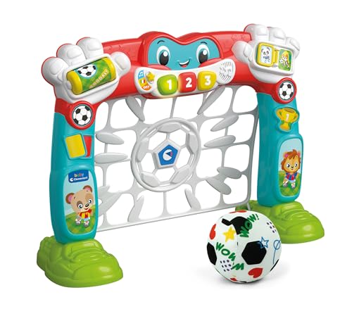 Clementoni Baby Tira e Segna Goleador Fußballtor für Kinder mit Ball, sprechendes Aktivitätszentrum, Lernspiel und interaktives Spiel (auf Italienisch und Englisch), Kinder 18 Monate, lehrt die von Clementoni