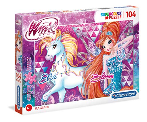 Clementoni 27107 Clementoni-27107-Glitter Puzzle-Winx-104 Teile, Mehrfarbig von Clementoni