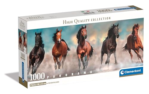 Clementoni Horses Puzzle 1000 Teile Erwachsene - Panorama Puzzle Erwachsene in 98 x 33 cm - Puzzle Erwachsene anspruchsvoll von Clementoni 39875 von Clementoni