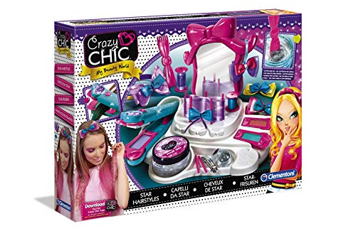 Clementoni Crazy Chic Star-Frisuren - Funkelnder Schönheitssalon für die Haare - Trendiges Beauty-Set mit Buntem Haarschmuck & Friseurbedarf für Kinder ab 6 Jahren, 15241 von Clementoni