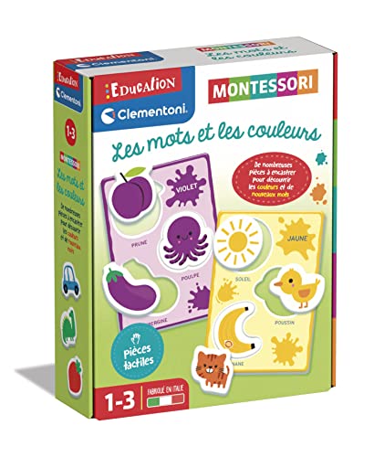 Clementoni - Die Wörter und Farben – Montessori – Lernspiel mit Autonomie – berührungsempfindliche Teile zum Einstecken in die Bretter – für Kinder von 1 bis 3 Jahren von Clementoni