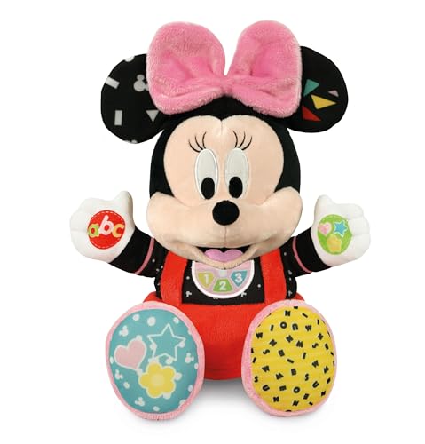 Clementoni Disney Baby Minnie Spielen und Lernen, Plüsch und interaktives Lernspiel für Kinder ab 6 Monaten, singt Kinderreime zum Unterrichten des Alphabets, Zahlen und Farben, italienische Sprache, von Clementoni