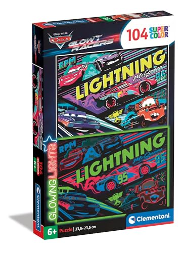 Clementoni Glowing Cars Kinder Puzzle 104 Teile - Cars Puzzle 37,9 x 26,9 cm cm für Kinder ab 6 Jahre - Geschicklichkeitsspiel von Clementoni 25758 von Clementoni