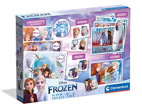 Clementoni Disney Die Eiskönigin 7-in-1 Set (Memory, 3 Puzzles, Domino, 12 Quiz-Karten & 6 Würfel) - pädagogische Spiele für Kinder - Memory und Logik-Spiel 18110 von Clementoni