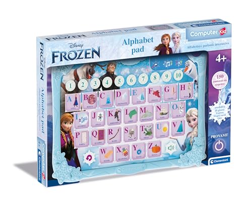 Clementoni Disney Frozen Alphabet Pad – Lernspiel 4 Jahre, Computer Kid, elektronisches italienisches sprechendes Geschenk, Kindercomputer, Laptop zum Lernen von Alphabet und neuen Wörtern, von Clementoni