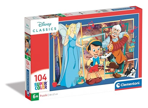 Clementoni Disney Pinocchio Kinder Puzzle 104 Teile - Disney Puzzle 37,9 x 26,9 cm cm für Kinder ab 6 Jahre - Geschicklichkeitsspiel von Clementoni 25756 von Clementoni