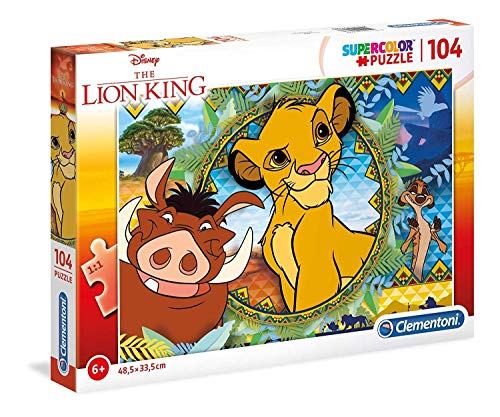 Clementoni 27287 Supercolor Der König der Löwen – Puzzle 104 Teile ab 6 Jahren, buntes Kinderpuzzle mit besonderer Leuchtkraft & Farbintensität, Geschicklichkeitsspiel für Kinder von Clementoni