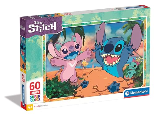 Clementoni Disney Stitch - Puzzle 60 Maxi Teile ab 4 Jahren - buntes Kinderpuzzle mit besonderer Leuchtkraft & Farbintensität - Geschicklichkeitsspiel für Kinder 26596 von Clementoni