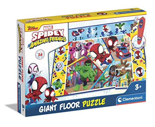 Clementoni Quiz-Bodenpuzzle Marvel Spidey 70x100 cm - Kinderpuzzle mit 24 Maxi-Puzzleteilen - Lernspielzeug mit elektronischem Stift - Lernspiel für Kinder ab 3 Jahren, 16735 von Clementoni