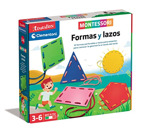 Clementoni Education Clementoni Montessori Formen und Schleifen, Lernspiel, Geometrie, Spielzeug in Spanisch ab 3 Jahren (55450), Verschiedene Größen, Medium von Clementoni