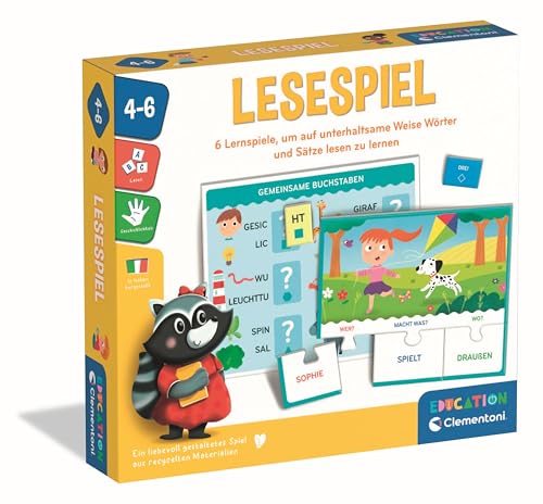 Clementoni Education Lesespiel - Lernspiel für Kinder ab 4 Jahren - 6 Lernspielkarten mit Puzzles zum Lesenlernen von Clementoni