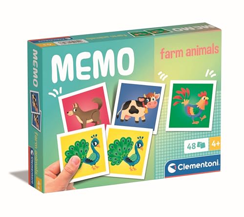 Clementoni Memory Pocket Farm Animals - Tier Memoryspiel für Kinder ab 4 Jahren - Memo Spiel fürs Gedächtnis mit 48 Karten- Ideal als Reisespiel 18316 von Clementoni