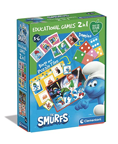 Clementoni Educational Games 2 in 1 The Smurfs - Lernspiele 3 Jahren (Italienisch, Englisch, Französisch, Deutsch, Spanisch, Niederländisch, Polnisch), 18285 Amazon Exclusive von Clementoni