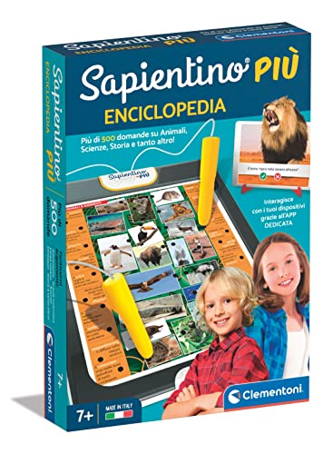 Clementoni Sapientino più - Interaktive Enzyklopädie, Lernspiel mit sprechenden Stiften, Kinder 7+ Jahre, Quiz über Tiere, menschlichen Körper, Dinosaurier und Wissenschaften, Made in Italy, von Clementoni