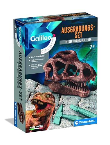 Clementoni Galileo Discovery Ausgrabungs-Set T-Rex-Schädel - Spielzeug für Kinder ab 7 Jahren - Ausgraben von Dinosaurier-Fossilien mit Hammer & Meißel für kleine Forscher von Clementoni 59445 von Clementoni