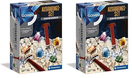 Clementoni Galileo Discovery – Ausgrabungs-Set Steine + Mineralien, Spielzeug für Kinder ab 7 Jahren, Ausgraben mit Hammer & Meißel, für kleine Forscher 69940 (Packung mit 2) von Clementoni