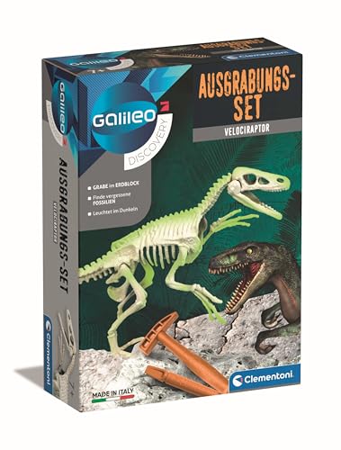 Clementoni Galileo Discovery – Ausgrabungs-Set Velociraptor, Spielzeug für Kinder ab 7 Jahren, Ausgraben von Dinosaurier-Fossilien mit Hammer & Meißel, für kleine Forscher von Clementoni 59174 von Clementoni