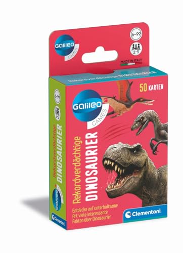 Clementoni Galileo Games Rekordverdächtige Dinosaurier - Kartenspiel, ideal als Reisespiel für Erwachsene und Kinder ab 6 Jahren, 59341 von Clementoni