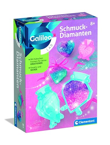 Clementoni Galileo Lab Schmuck-Diamanten - Magische Juwelen & Anhänger selbst herstellen - Schmuck Bastelset mit Gussformen & Farbstaub - Glitzer-Schmuck-Set ab 7 Jahren 59443 von Clementoni