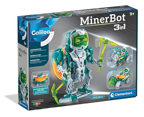 Clementoni Galileo MinerBot 3 in 1 Robotik-Set - DREI humanoide Roboter - Robotik Modellbausatz - Spielzeug Roboter für Kinder ab 8 Jahren, 59375 von Clementoni