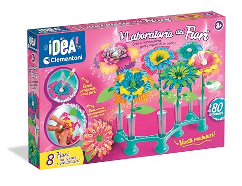 Clementoni Idea - Il Laboratorio dei Fiori, Kreativ-Set für Kinder ab 8 Jahren, mit 8 Blumen aus Papier zum Ausmalen und Parfüm und viel Zubehör zum Kombinieren, Spiel Made in Italy, italienische von Clementoni