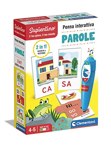 Clementoni - Interaktives Sapientino, elektronisches Lernspiel mit sprechendem Stift (Batterien im Lieferumfang enthalten) zum Lernen neuer, Karteikarte Wörter, Kinder 4 Jahre, Made in Italy, mehrfarbig, mittel, 16382 von Clementoni