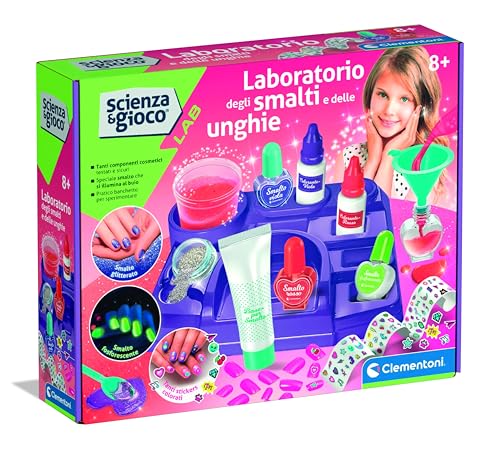 Clementoni Wissenschaft und Spiel Lab – Labor für Nagellack und Nägel, Kit für künstliche Nägel und Nail Art für Mädchen ab 8 Jahren, Wissenschaftsspiel mit Nagellack, Glitter und Stickern, Made in von Clementoni