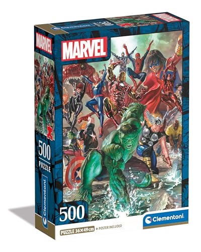 Clementoni Marvel The Avengers 500 Teile-Poster inklusive, Puzzle für Erwachsene 14-99 Jahre, Geschenk für Männer/Frauen, Superheld, Made in Italy, 35546, Mehrfarbig von Clementoni