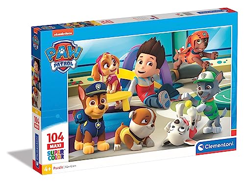 Clementoni 23970 Maxi Paw Patrol – Puzzle 104 Teile ab 4 Jahren, farbenfrohes Kinderpuzzle mit extra großen Puzzleteilen, Geschicklichkeitsspiel für Kinder von Clementoni