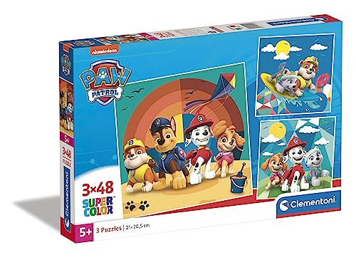 Clementoni - 25291 - Supercolor Puzzle - Paw Patrol - 3 Puzzle mit 48 Teile Ab 5 Jahren, Buntes Kinderpuzzle Mit Besonderer Leuchtkraft & Farbintensität, Geschicklichkeitsspiel Für Kinder von Clementoni