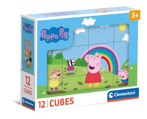 Clementoni Peppa Pig 12 Würfel Puzzle Kinder - Geschicklichkeitsspiel für Kinder ab 3 Jahren - Sensorik- & Motorikspielzeug 41195 von Clementoni