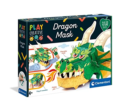 Clementoni Play Creative Big Mask Dragon, hergestellt in Italien, Play For Future, dreidimensionale Maske aus Karton, kreatives Spiel für Kinder ab 6 Jahren, 18578 von Clementoni