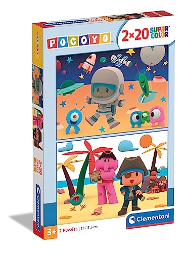 Clementoni 24795 Supercolor Pocoyo – 2 x 20 Teile (inkl. 2 à 20 Stück) Kinder 3 Jahre, Cartoon-Puzzle – Made in Italy, Mehrfarbig von Clementoni