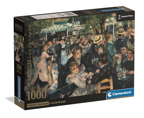 Clementoni - Puzzle 1000 Teile Kunst für Erwachsene und Jungen, Museum Collection, Thema Bal au Moulin de la Galette von Renoir, mit Poster, Kompaktbox, Geschenkidee Made in Italy, 70 x 50 cm, 39971 von Clementoni